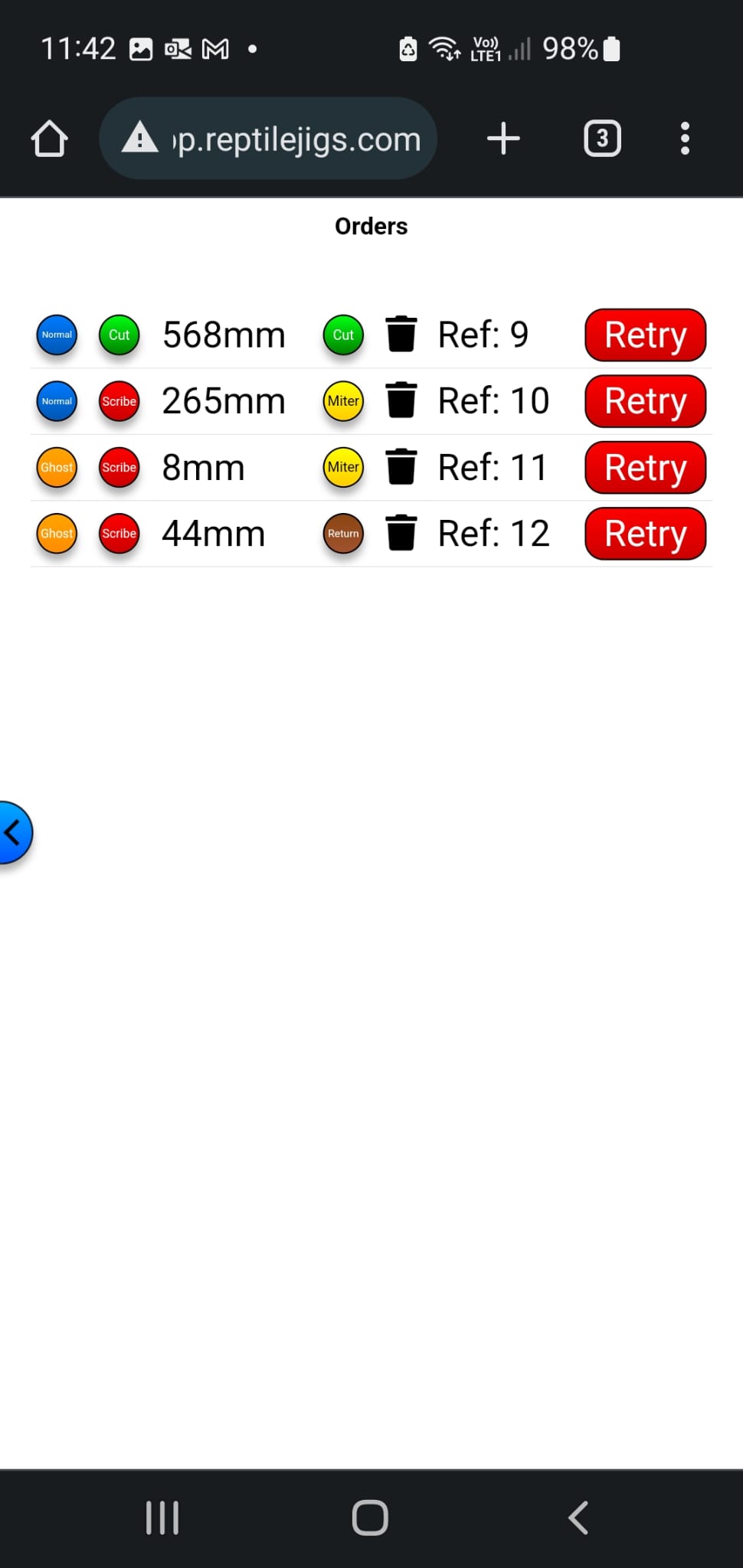 Order page of Skirting App